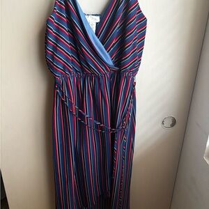 Fly & Olive Striped Wrap Maxi Dress in Navy, Red & White